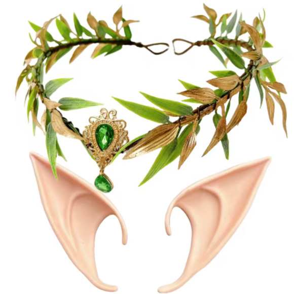 Elf Ears and Leaf Crown Headband Fairy Princess Cosplay Halloween Accessory - Picture 1 of 10